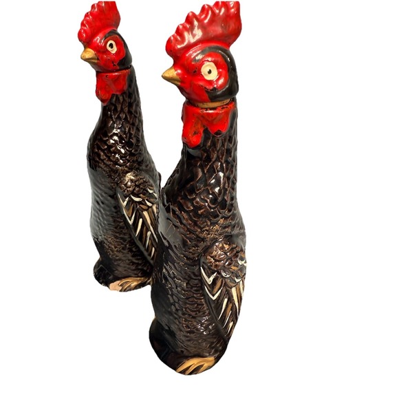 VTG Rooster Oil Vinegar Cruet Set Ceramic Farmhouse Kitchen Decor 7" Chickens - Picture 4 of 13